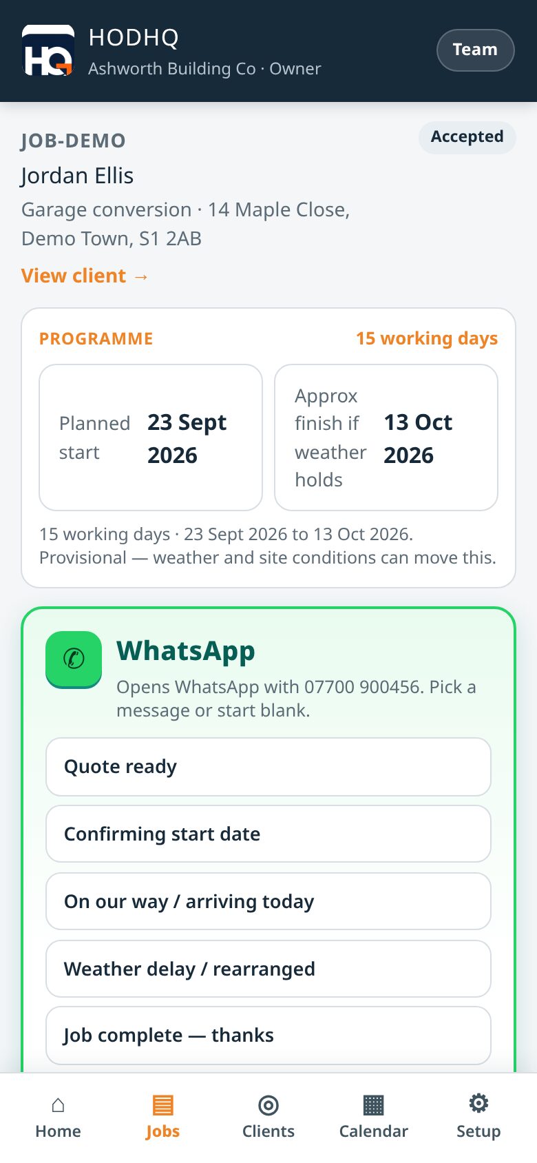 Demo product shot — HODHQ job programme for Jordan Ellis